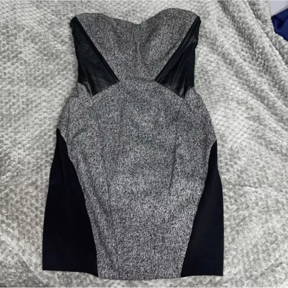 Bebe Gray Black Bodycon Tube Slimming Mini Cocktail Dress